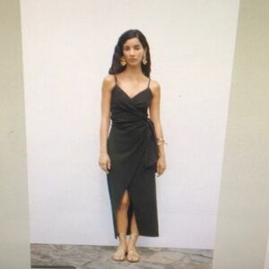 ZARA/LINEN BLEND SIDE KNOT FRONT SLIT MIDI DRESS/NEW